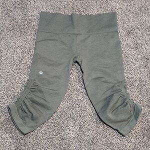 lululemon athletica Olive Green Girls' Cropped Leggings with Ruched Sides